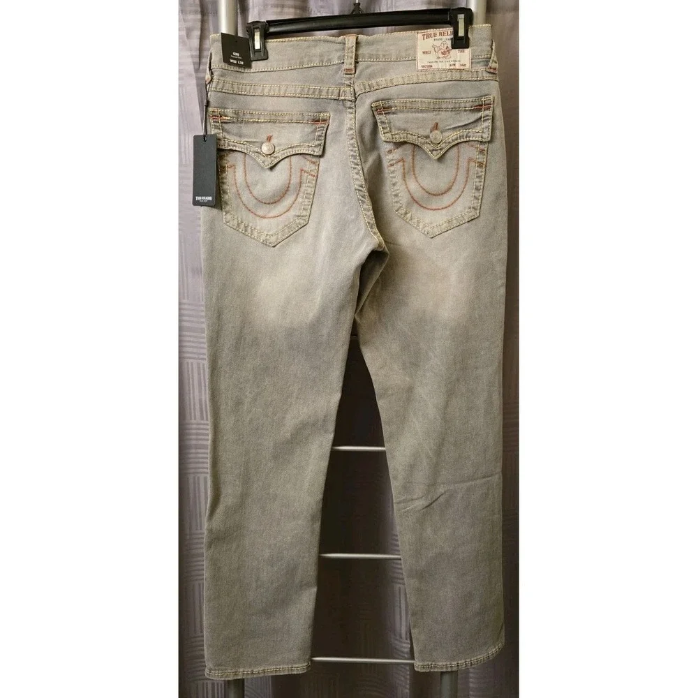 NEW True Religion Geno Big T Flap Jeans Men's 32x32 Grey Flap Relaxed Slim‎ NWT